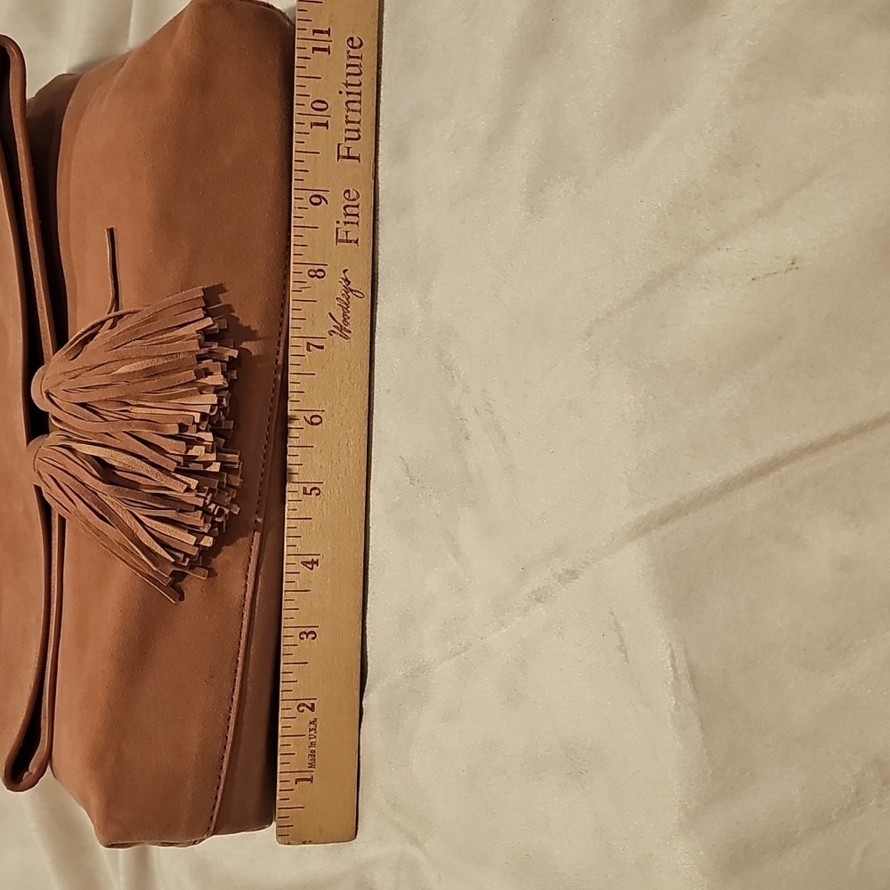 Ann Taylor chic soft pink suede clutch with tassels like new condition - Picture 4 of 11